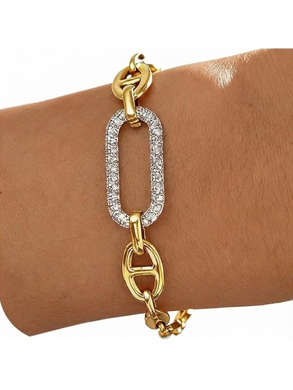Gold and Silver Pavé Link Bracelet - Women Jewelry - Picture 1 of 7